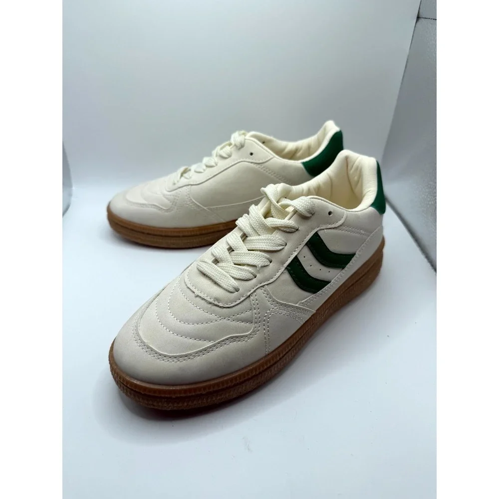 Nicole Miller Nikie‎ Mens 7 Sneaker Cloud White Green Gum Leather Casual Shoes